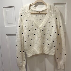 English Factory Cream Cardigan with Black Polka Dots